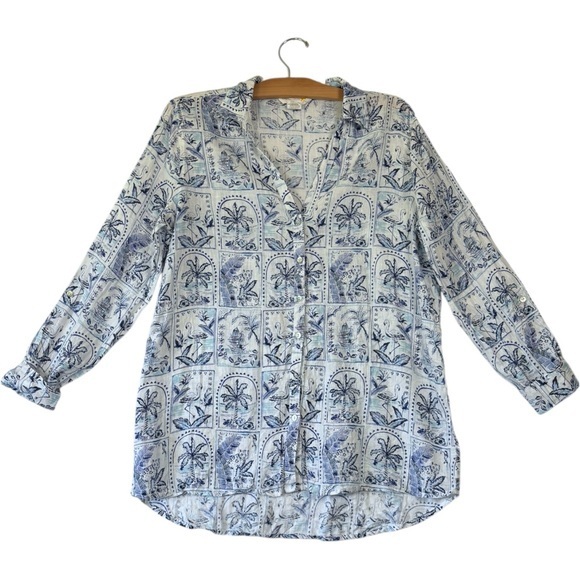 C&C California Tops - C&C California‎ Women’s M 100% Linen Button Up Nautical Print Long Sleeve Tunic
